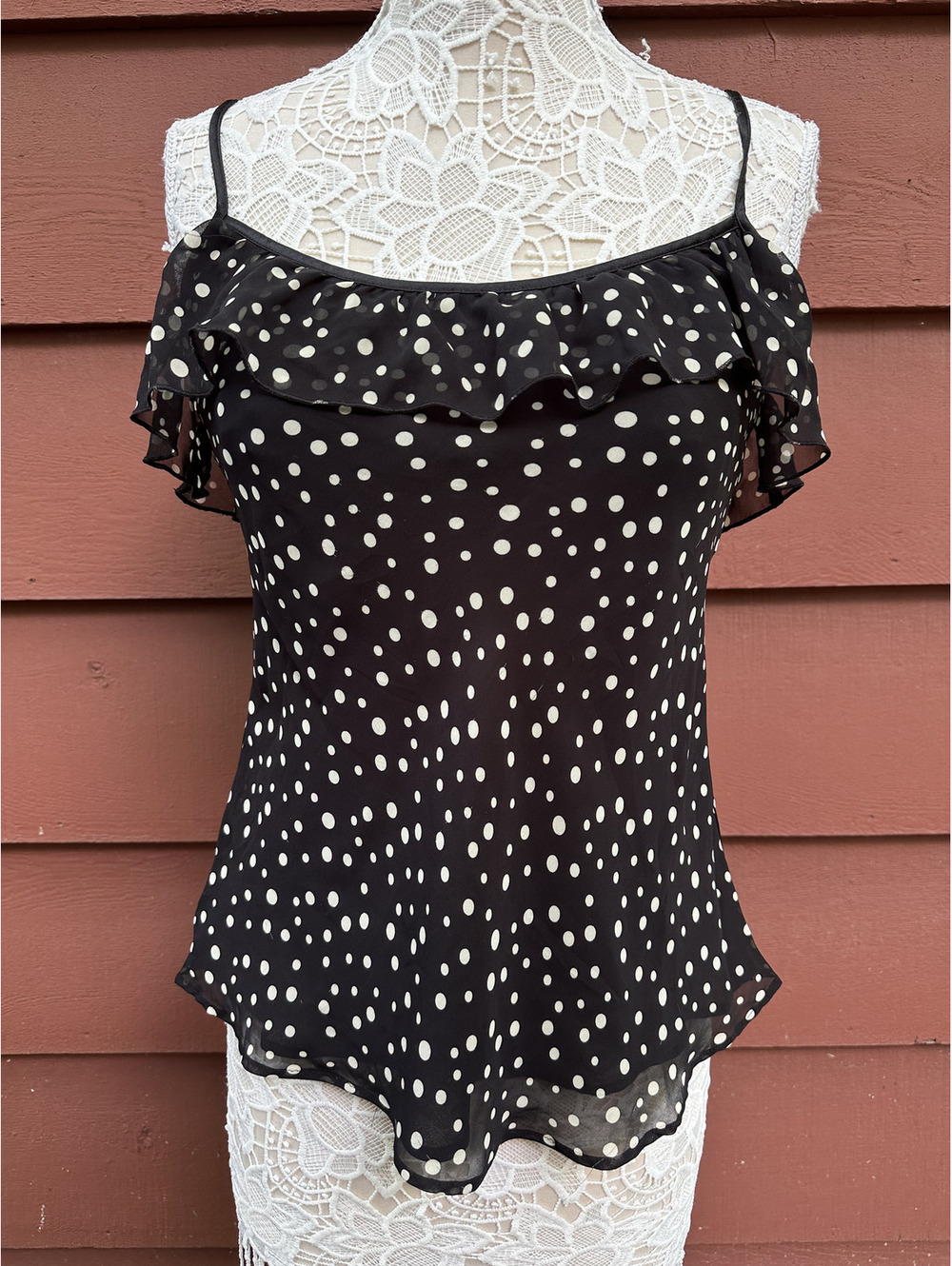 GAP Black Polka Dot Ruffle Cami Top